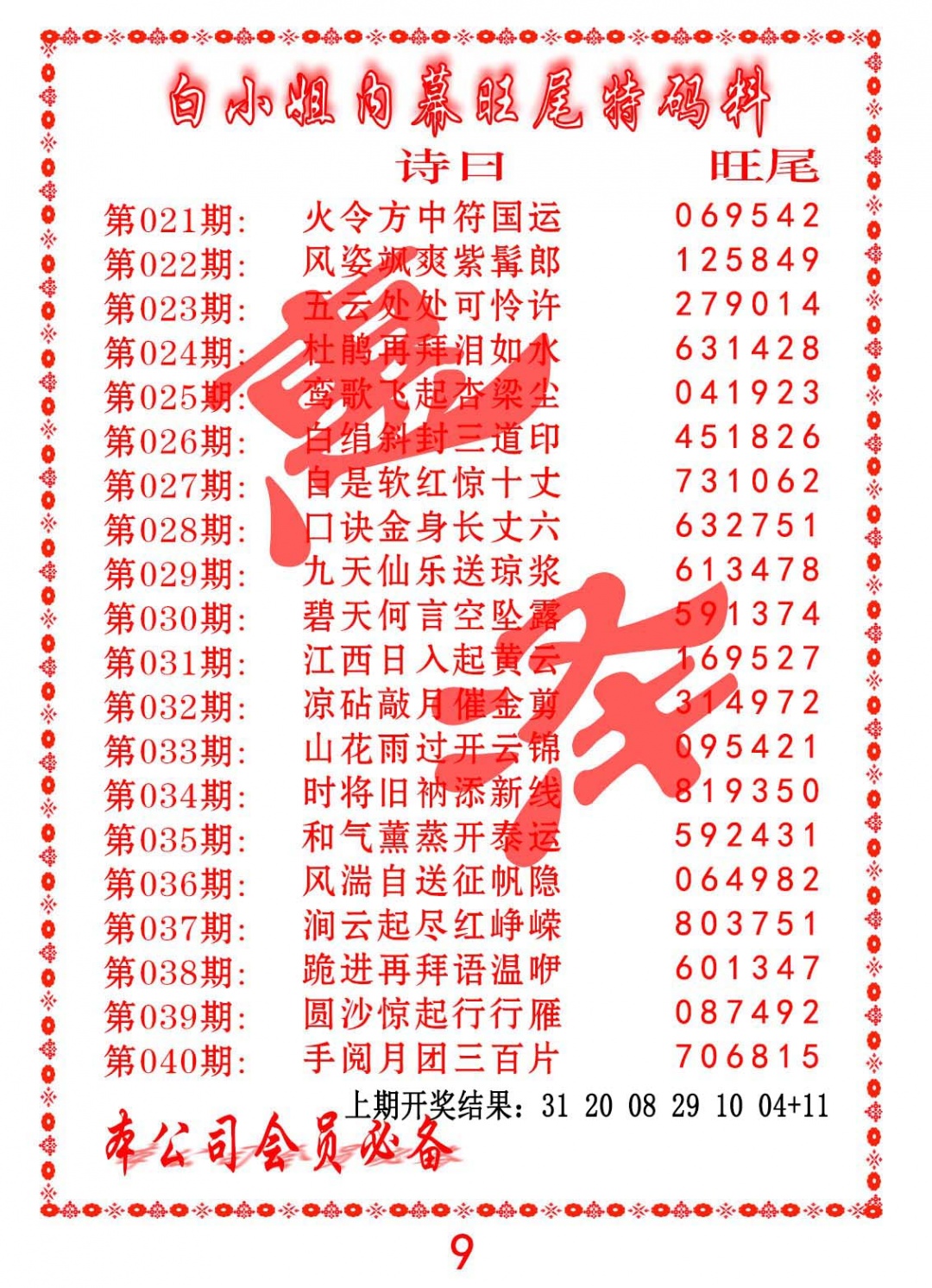 040期内幕旺尾特码料[图]