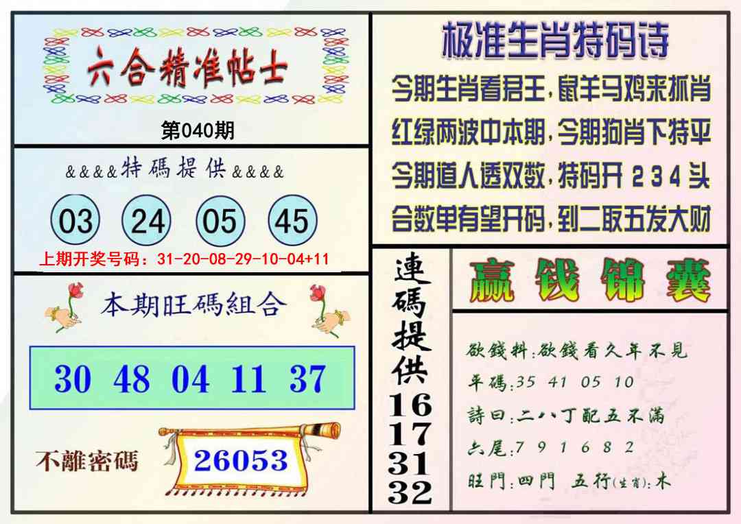 040期精准贴士[图]